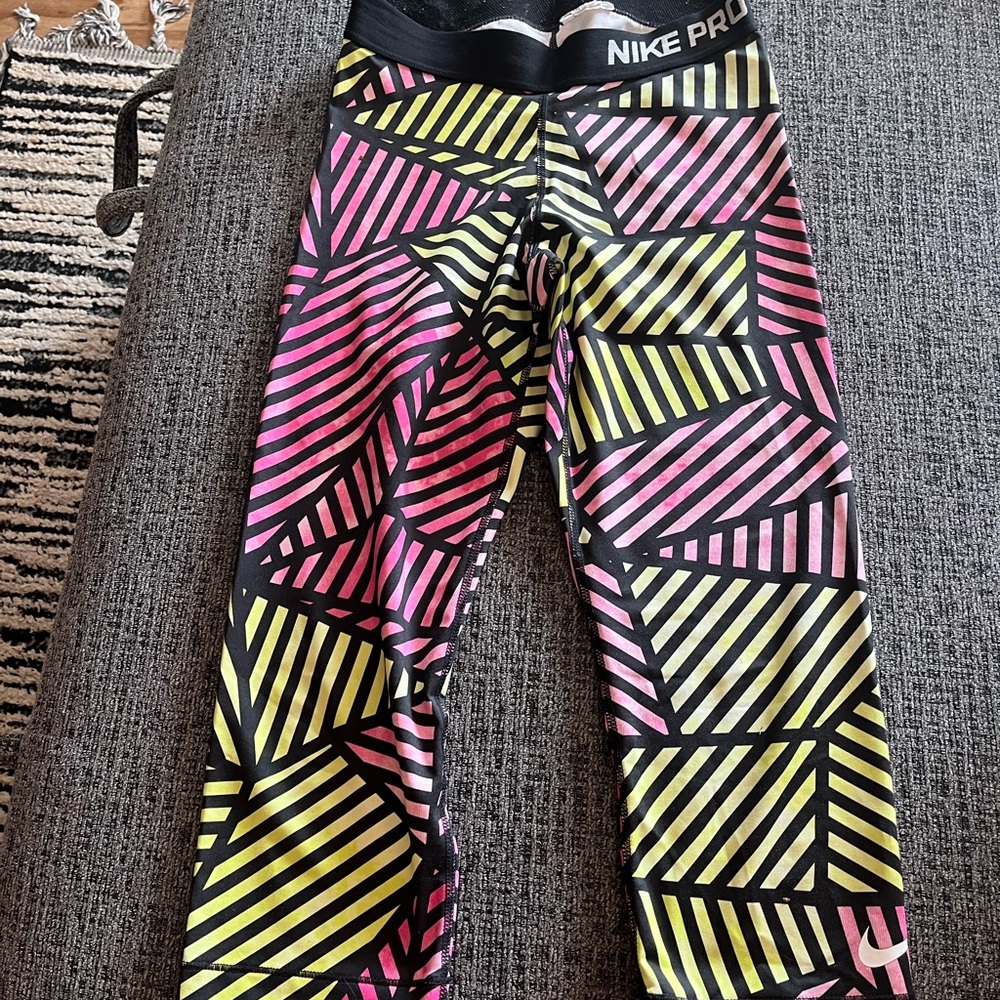Nike Kids Striped Leggings - Pink and Yellow